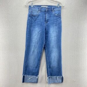 Tractr Jeans Womens 4 Dark Blue Denim Pants Straight Mid Rise Stretch Flex Fade